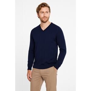J. Crew Slim Pullover Sweater Men’s Size XL Navy 100% Merino Wool V-Neck